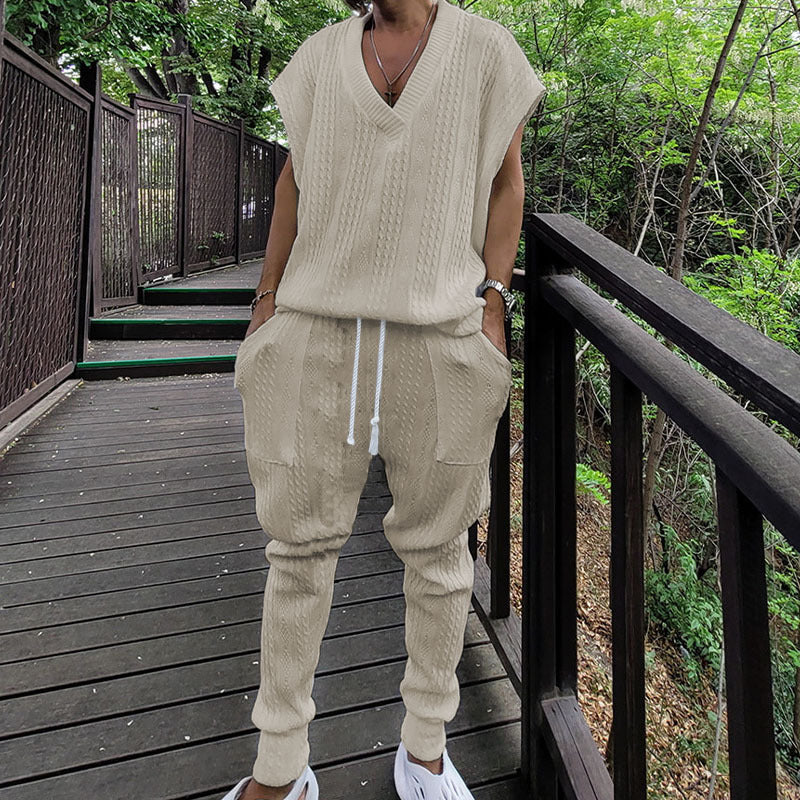 Damen lässiges Freizeit-Outfit mit strukturiertem Oberteil und bequemen Hosen EB