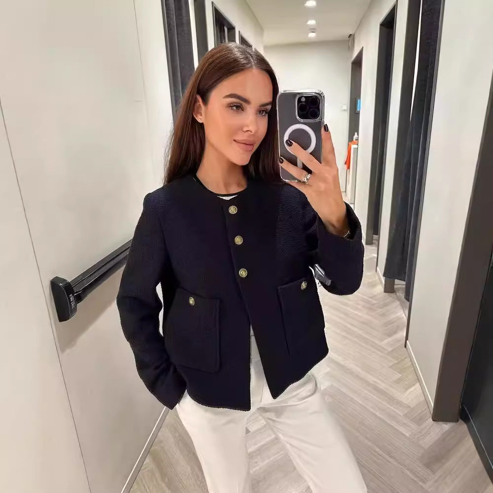 Damen Modische Tweedjacke mit strukturiertem Gewebe EB