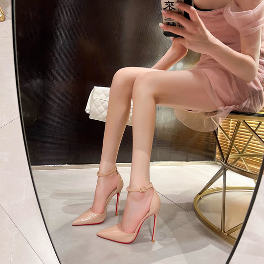 Damen luxuriöse spitze Stiletto-Pumps mit verstellbarem Knöchelriemen EB