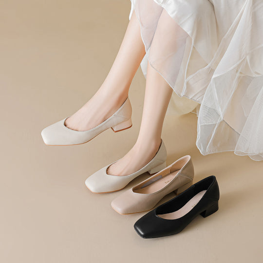 Damen elegante Ballerinas mit quadratischer Kappe und komfortablem Blockabsatz EB
