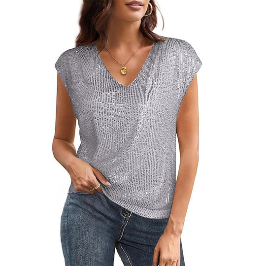 Damen Glamouröses Pailletten-Oberteil EB