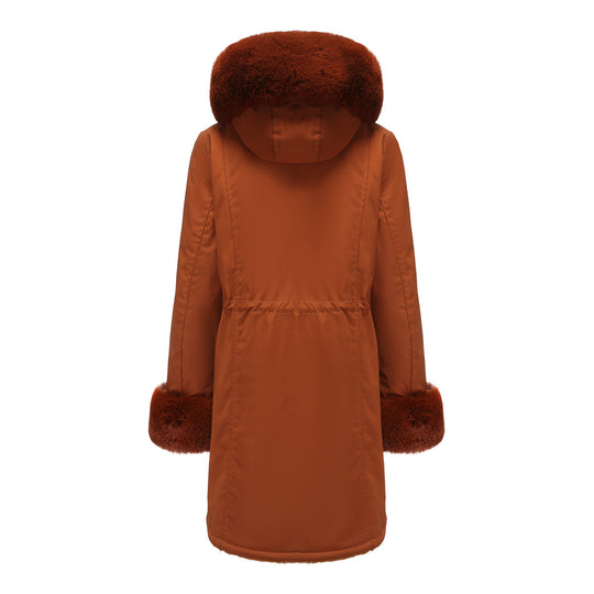 Damen elegante Parkajacke mit luxuriösem Kunstfellbesatz EB