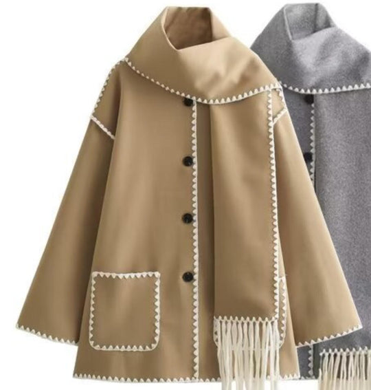 Damen Mantel mit Fransendetail und eleganter Knopfleiste EB