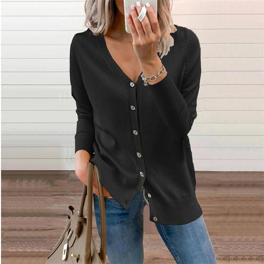 Damen Strickjacke mit Modernen Knopfdetails und Tiefem V-Ausschnitt EB