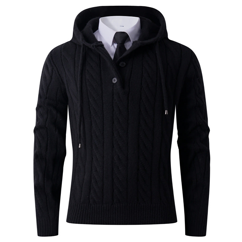 Herren Strickjacke mit Kapuze und modernem Zopfmuster EB