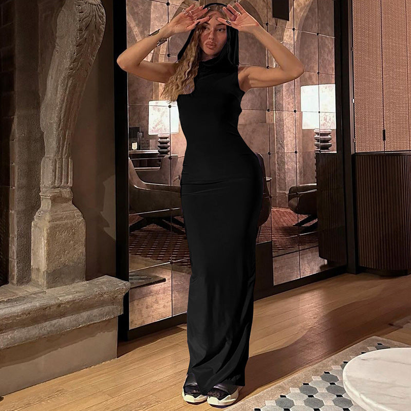 Damen Elegantes Maxikleid mit Kapuze und figurbetonter Silhouette EB