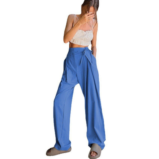 Damen Weit geschnittene High-Waist-Hose mit Bindeband und schickem Faltenwurf EB