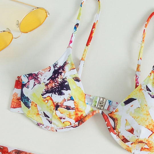 Damen Bikini-Set mit floralem Design und modischem Wickelrock EB