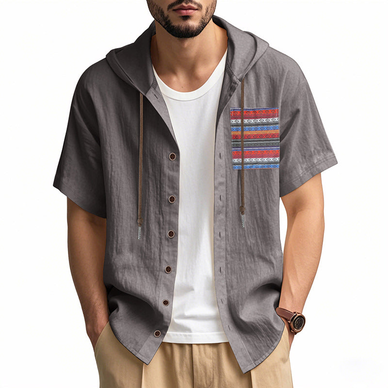 Herren leichtes Kapuzenshirt mit buntem Muster und strukturierter Oberfläche EB