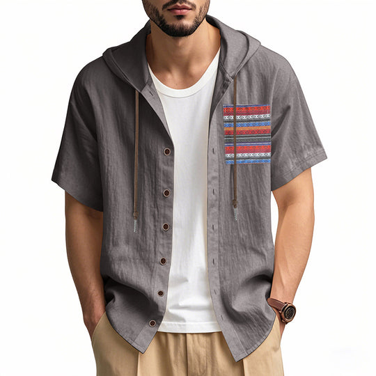 Herren leichtes Kapuzenshirt mit buntem Muster und strukturierter Oberfläche EB