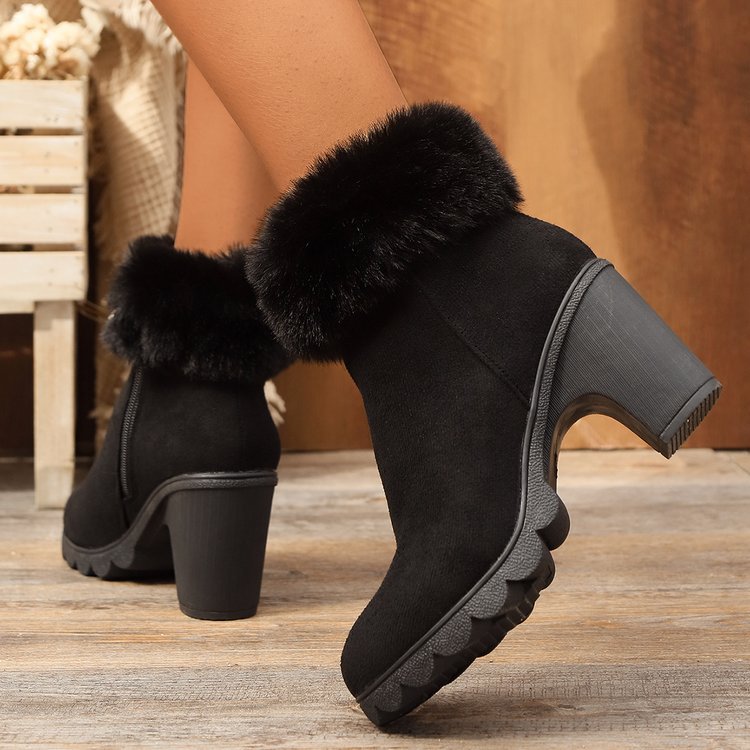 Damen Elegante Stiefeletten mit flauschigem Kragen EB