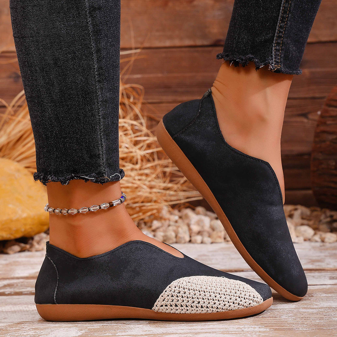 Damen Bequeme Ballerina-Schuhe mit modischem Häkel-Detail EB