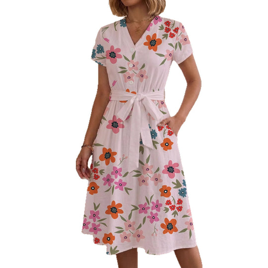 Damen lässiges Maxikleid mit taillierbarem Knoten und dekorativem Karomuster EB