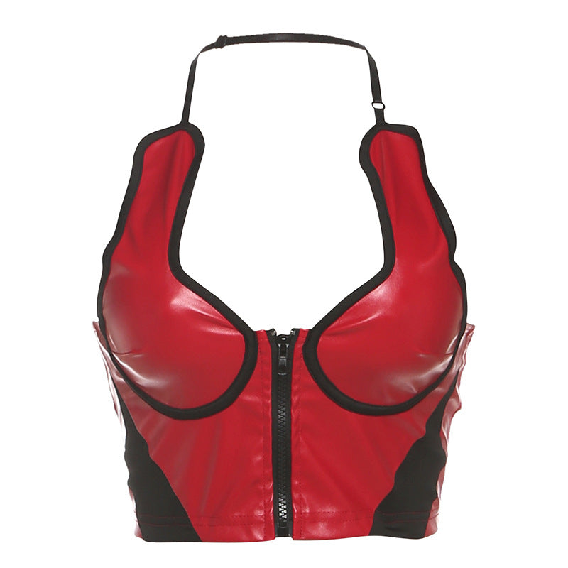 Damen Sportliches Cropped Top mit Reißverschluss und modischem Design EB