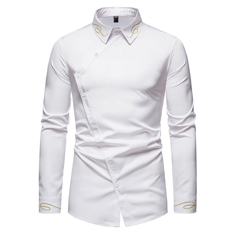 Herren elegantes Langarmhemd mit asymmetrischem Schnitt und luxuriösen Details EB