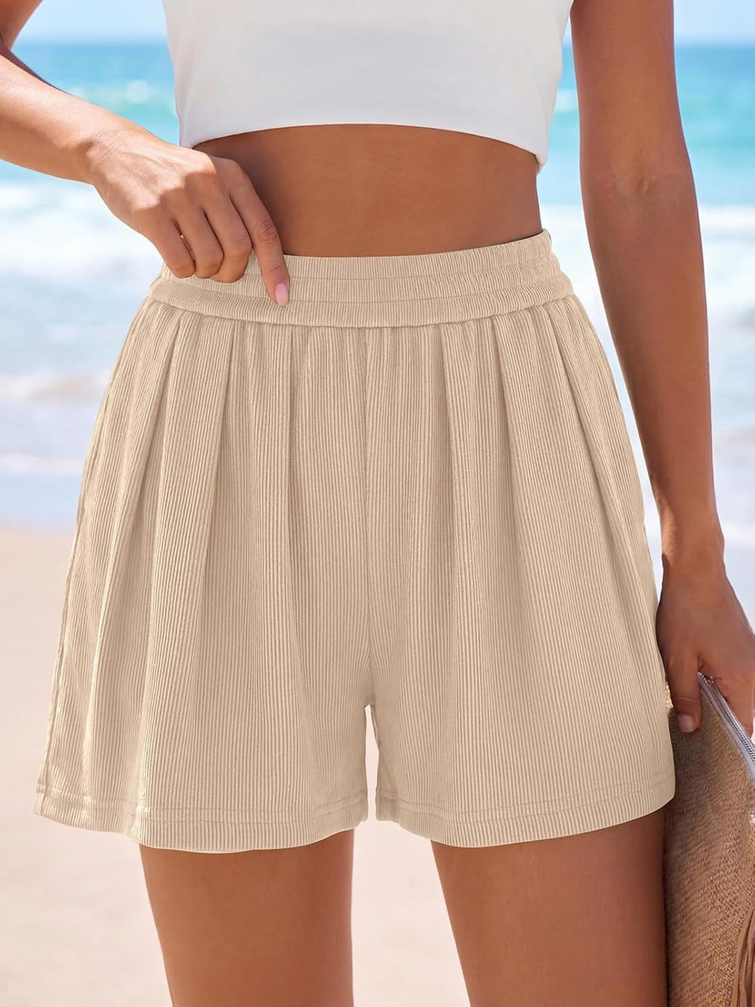 Damen Legere Freizeitshorts mit elastischem Bund und Falten EB