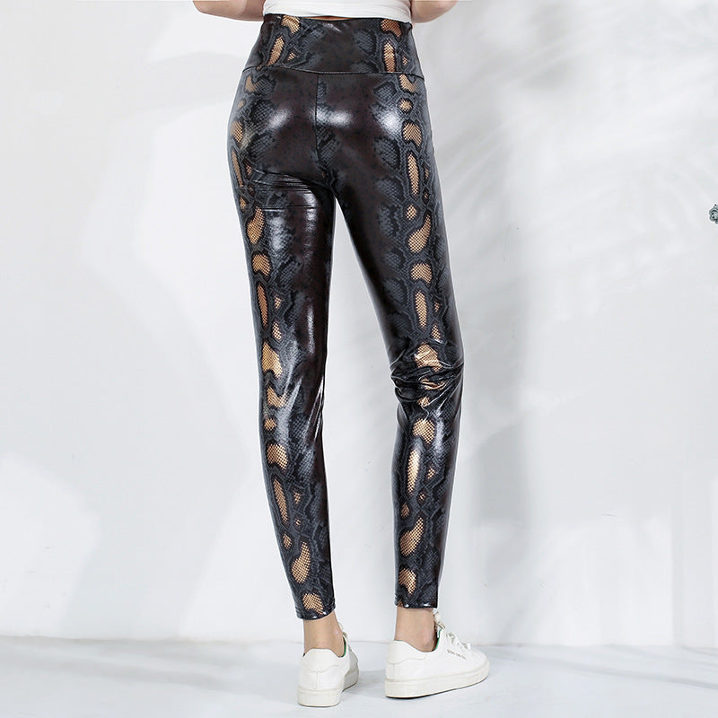 Damen Leggings im edlen Schlangenmuster mit hohem Bund EB