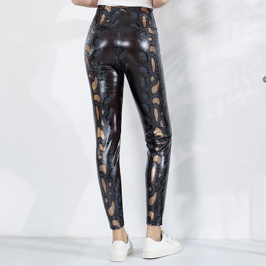 Damen Leggings im edlen Schlangenmuster mit hohem Bund EB
