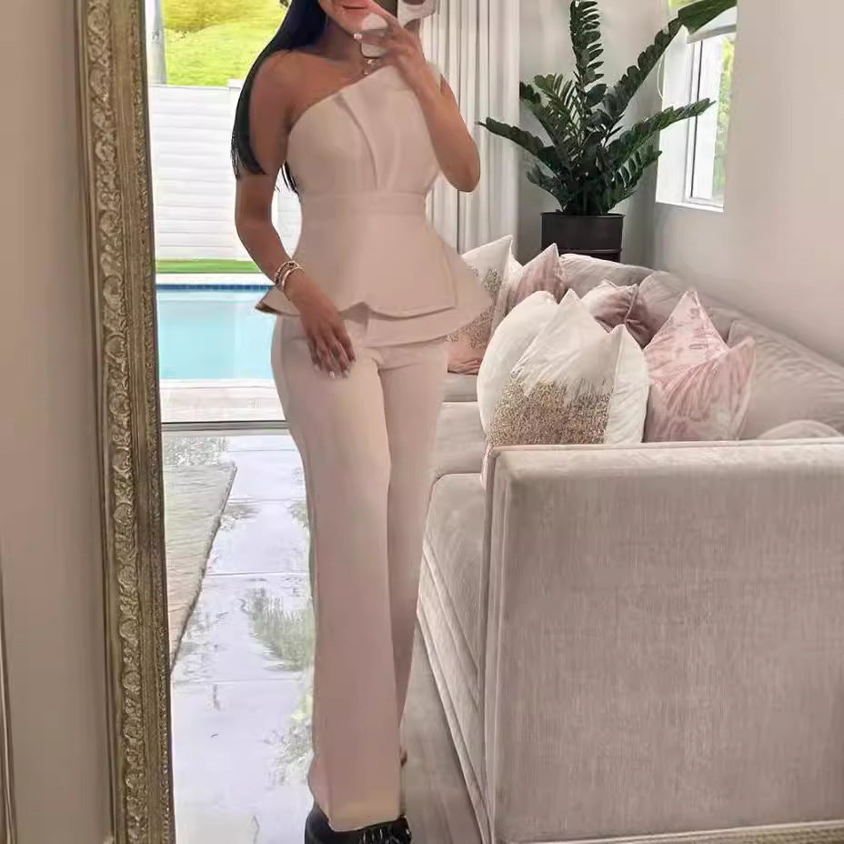 Damen Modischer Jumpsuit mit schickem Tailleneffekt und gerafftem Oberteil EB