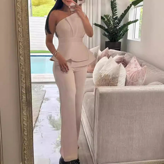 Damen Modischer Jumpsuit mit schickem Tailleneffekt und gerafftem Oberteil EB