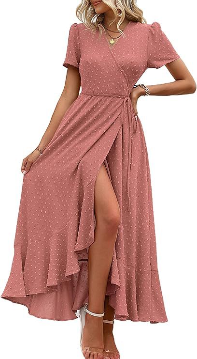 Damen Wickelmaxikleid mit eleganter Raffung und asymmetrischem Saum EB