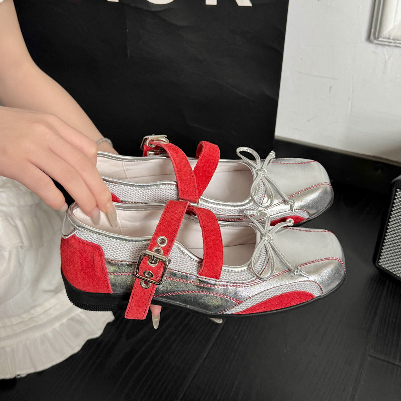 Damen Ballerinas mit stylischem Riemchen und elegantem Metallic-Design EB