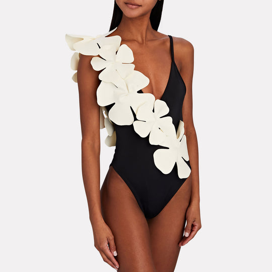 Damen Badeanzug mit kunstvollen 3D Blumenapplikationen EB