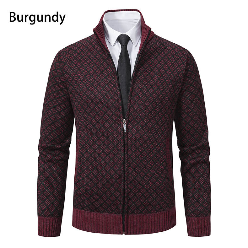 Herren nan gemusterte Strickjacke mit Stehkragen und durchgehendem Reißverschluss EB
