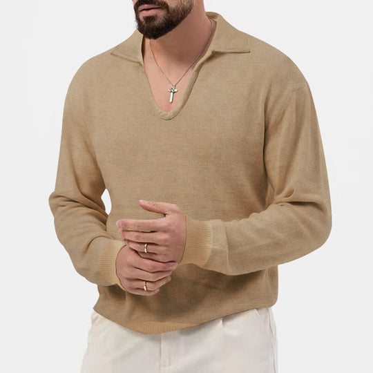 Herren eleganter Pullover mit V-Ausschnitt und strukturiertem Design EB