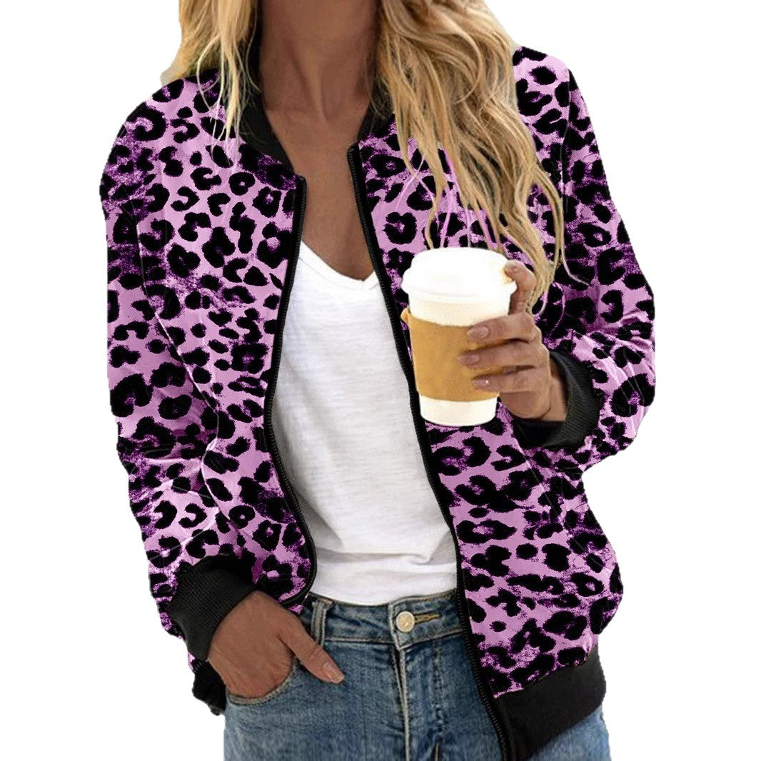 Damen sportliche Leopardenmuster Bomberjacke EB