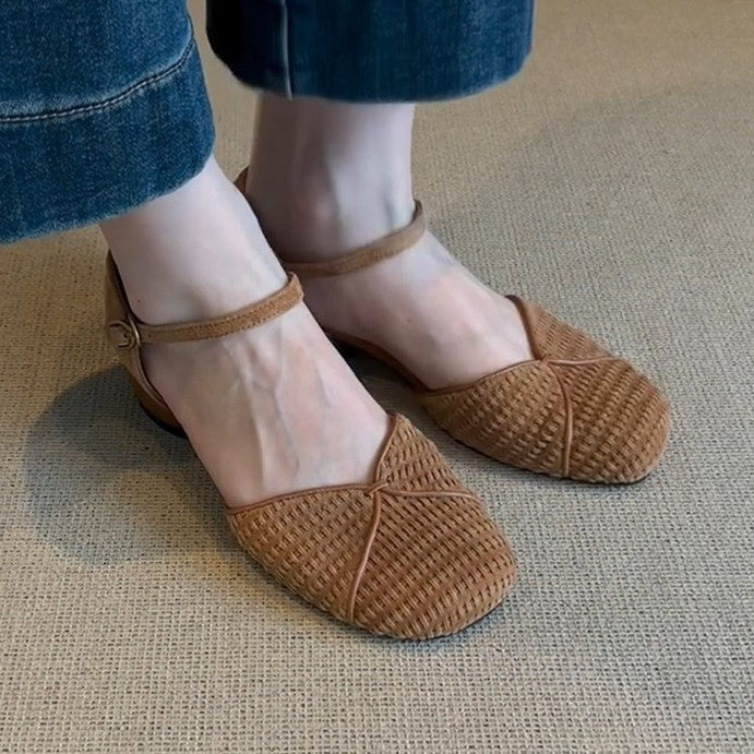Damen Slingback-Ballerinas mit geflochtenem Obermaterial und modischem Riemen EB
