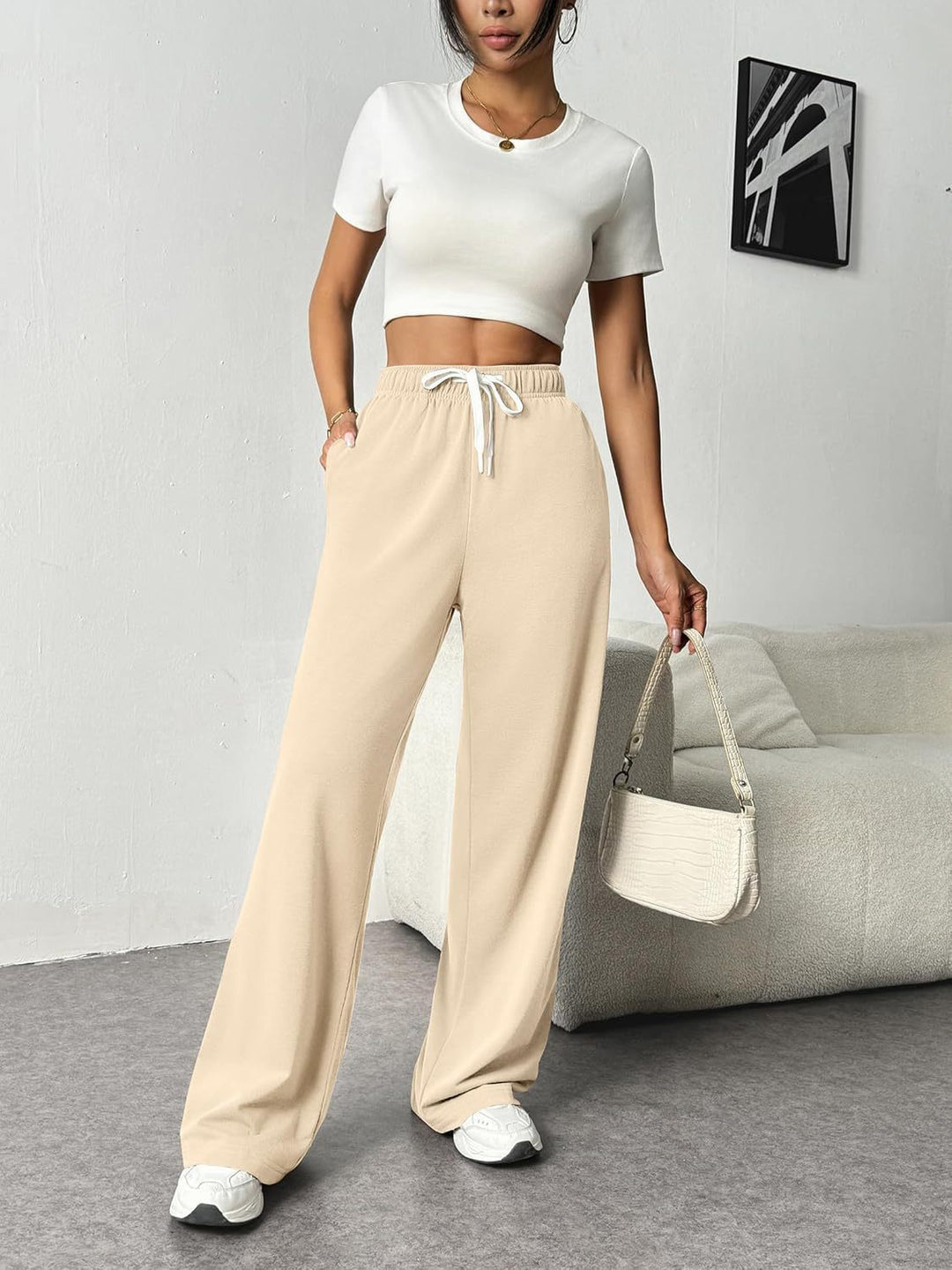Damen Bequeme Freizeithose mit elastischem Bund und weitem Schnitt EB