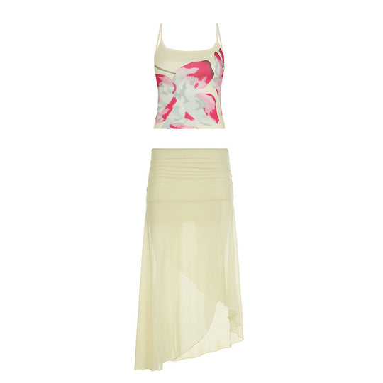 Damen asymmetrischer Chiffonrock mit elastischem Bund und Rüschendetails EB