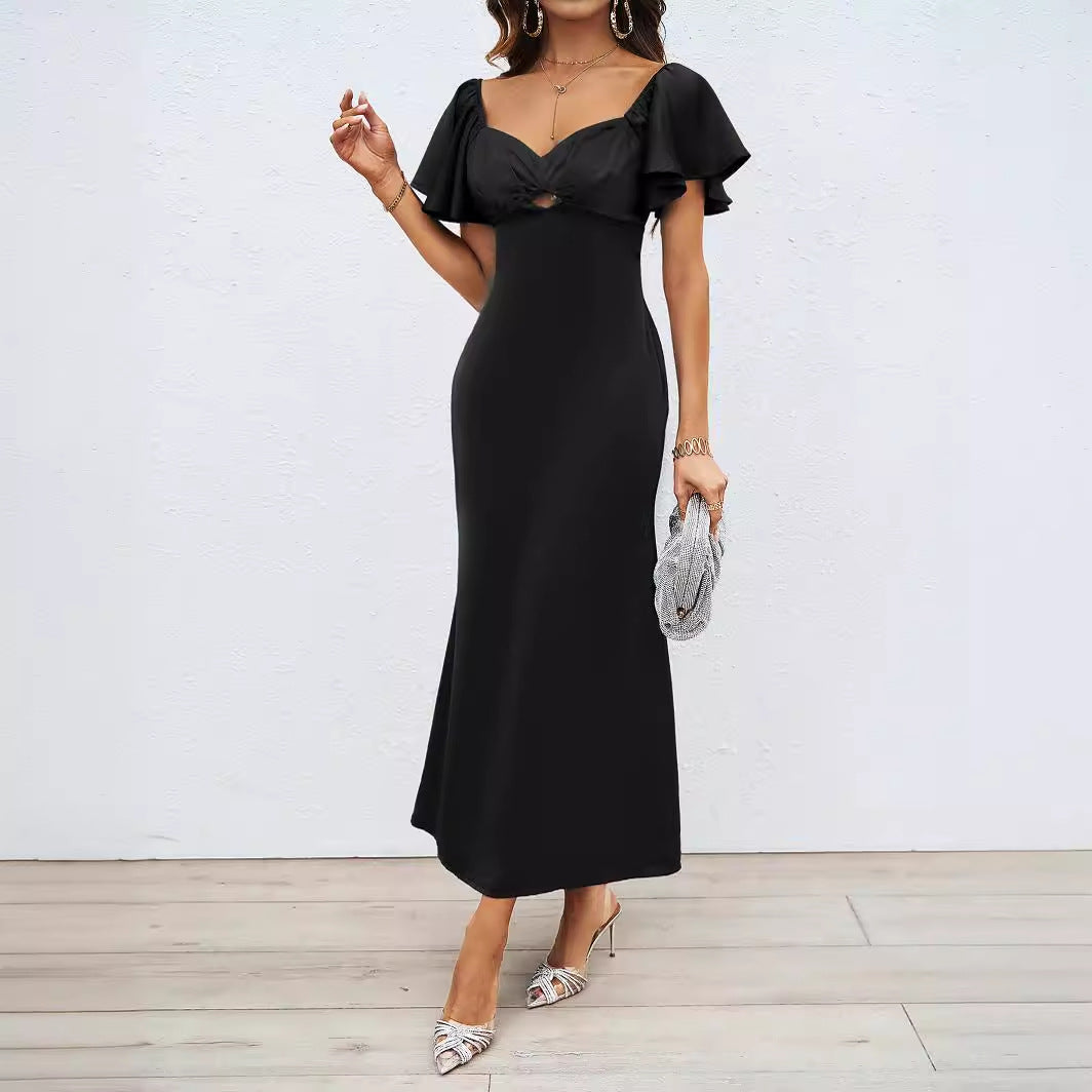 Damen Elegantes Off-Shoulder Maxikleid mit elastischem Rock und Rüschendetails EB