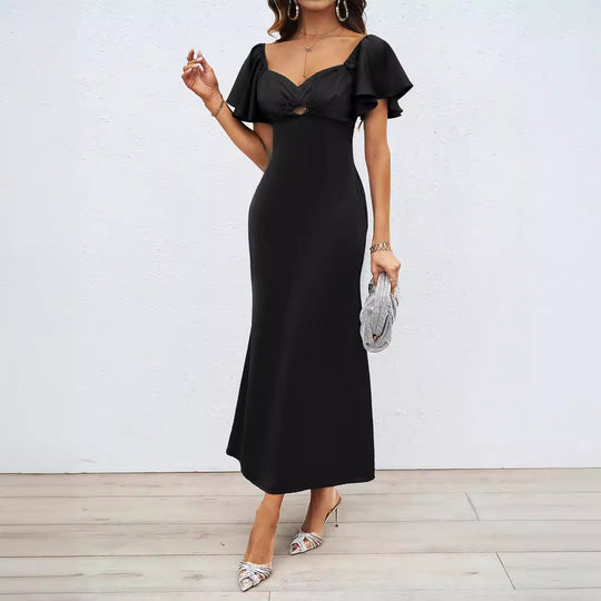 Damen Elegantes Off-Shoulder Maxikleid mit elastischem Rock und Rüschendetails EB