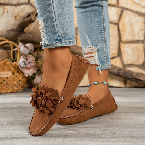 Damen Mokassins mit floralen Applikationen und dekorativem Design EB