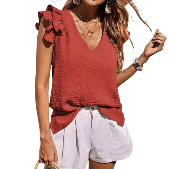 Damen Blusenshirt mit Rüschendetails und V-Ausschnitt EB