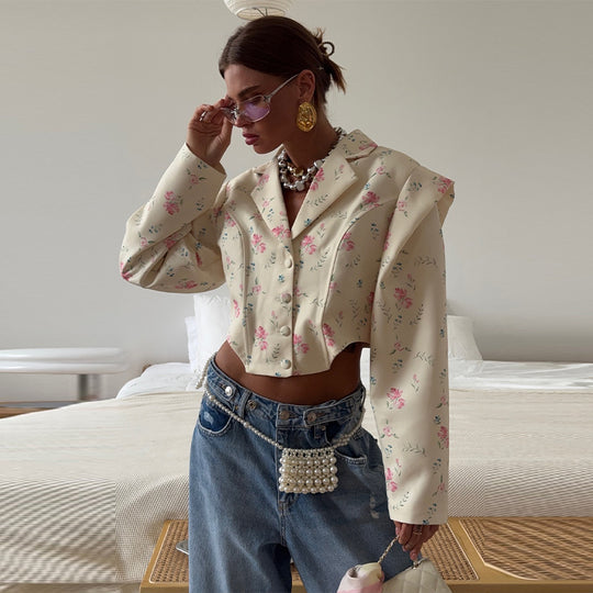 Damen Modische Kurzbluse mit floralen Mustern und Oversized-Schnitten EB