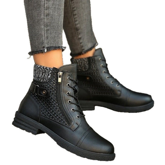 Damen nan knöchelhohe Schnürstiefelette mit Strickschaft, Seitenreißverschluss und profilierter Gummisohle EB