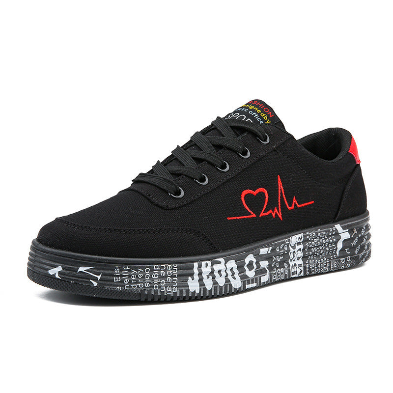 Damen nan Canvas-Sneaker mit dekorativer Print-Plateausohle und Herzlinien-Stickerei EB
