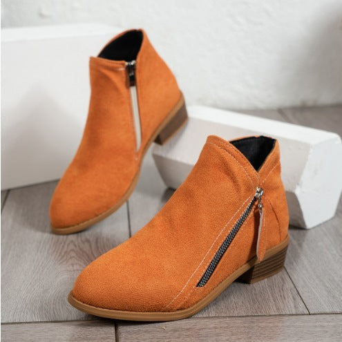 Damen nan klassische knöchelhohe Microvelours-Stiefelette mit seitlichem Reißverschluss und niedrigem Blockabsatz EB