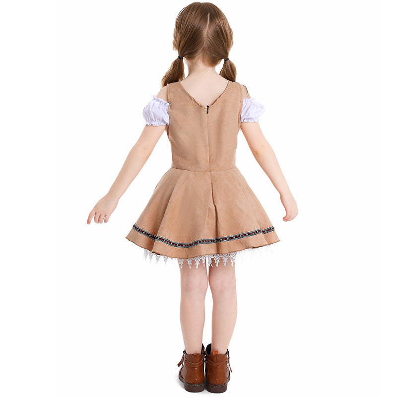 Damen nan traditionelles Kinderdirndl mit Schnürmieder, Spitzenunterrock und dekorativer Schürze EB