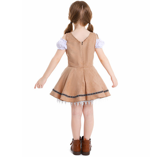 Damen nan traditionelles Kinderdirndl mit Schnürmieder, Spitzenunterrock und dekorativer Schürze EB