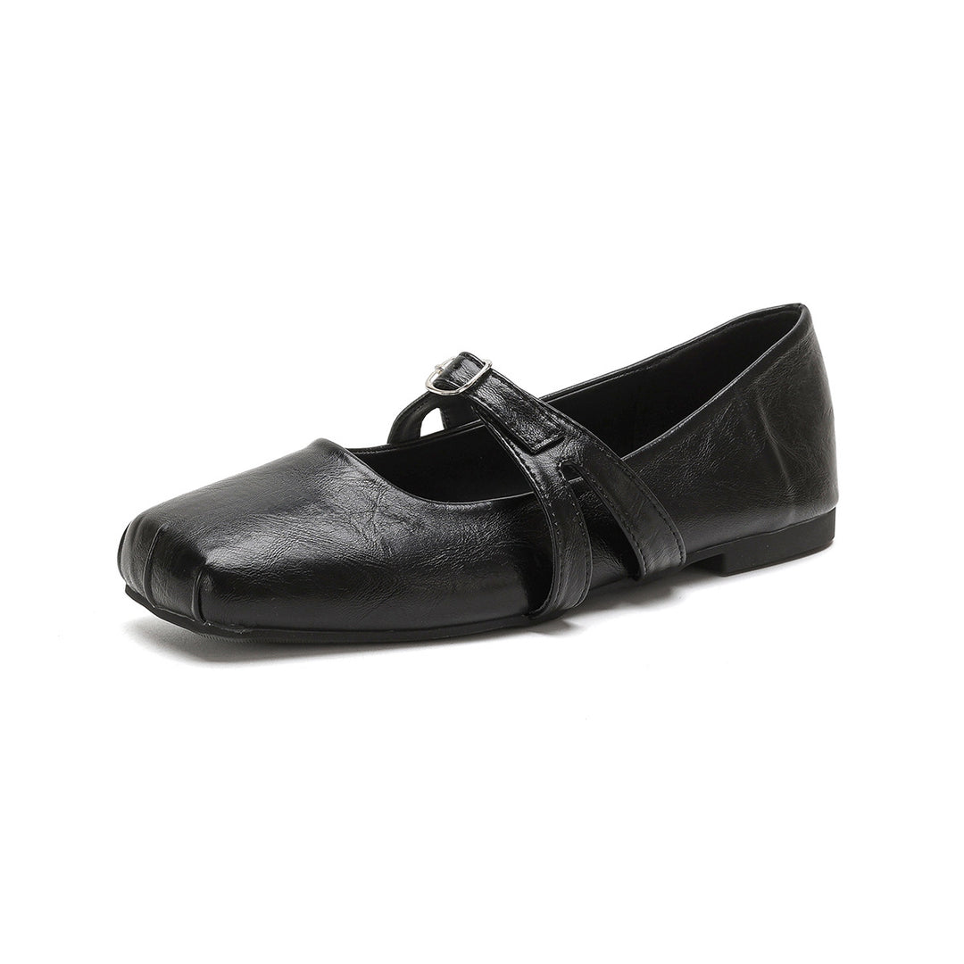 Damen Ballerinas mit verstellbarem Riemen und hochwertiger Leder-Oberfläche EB