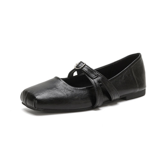 Damen Ballerinas mit verstellbarem Riemen und hochwertiger Leder-Oberfläche EB