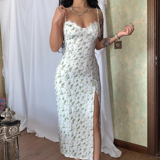 Damen Blumengebürtetes Midi-Kleid mit elegantem Schlitz EB