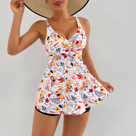 Damen Strandkleid mit floralem Wickeldesign und raffinierten Rüschendetails EB