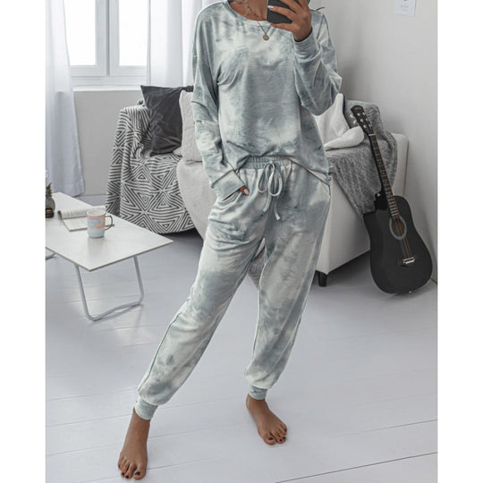 Damen Lässiger Tie-Dye Lounge-Jumpsuit mit Kordelzug und Eingrifftaschen EB