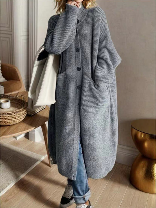 Damen Modische Strickjacke mit großzügigen Taschen und Knopfdetail EB