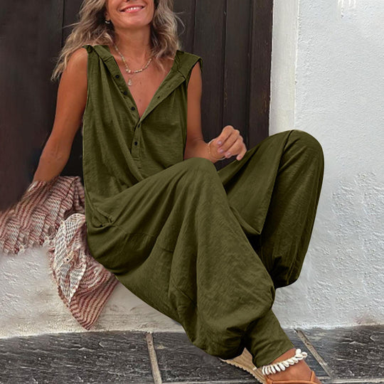 Damen Lässiger Jumpsuit mit Knopfverschluss und praktischen Seitentaschen EB